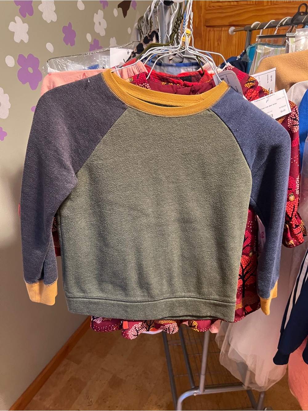 jumping beans Olive Body Raglan Sweatshirt with Navy Sleeves & Mustard Trim
